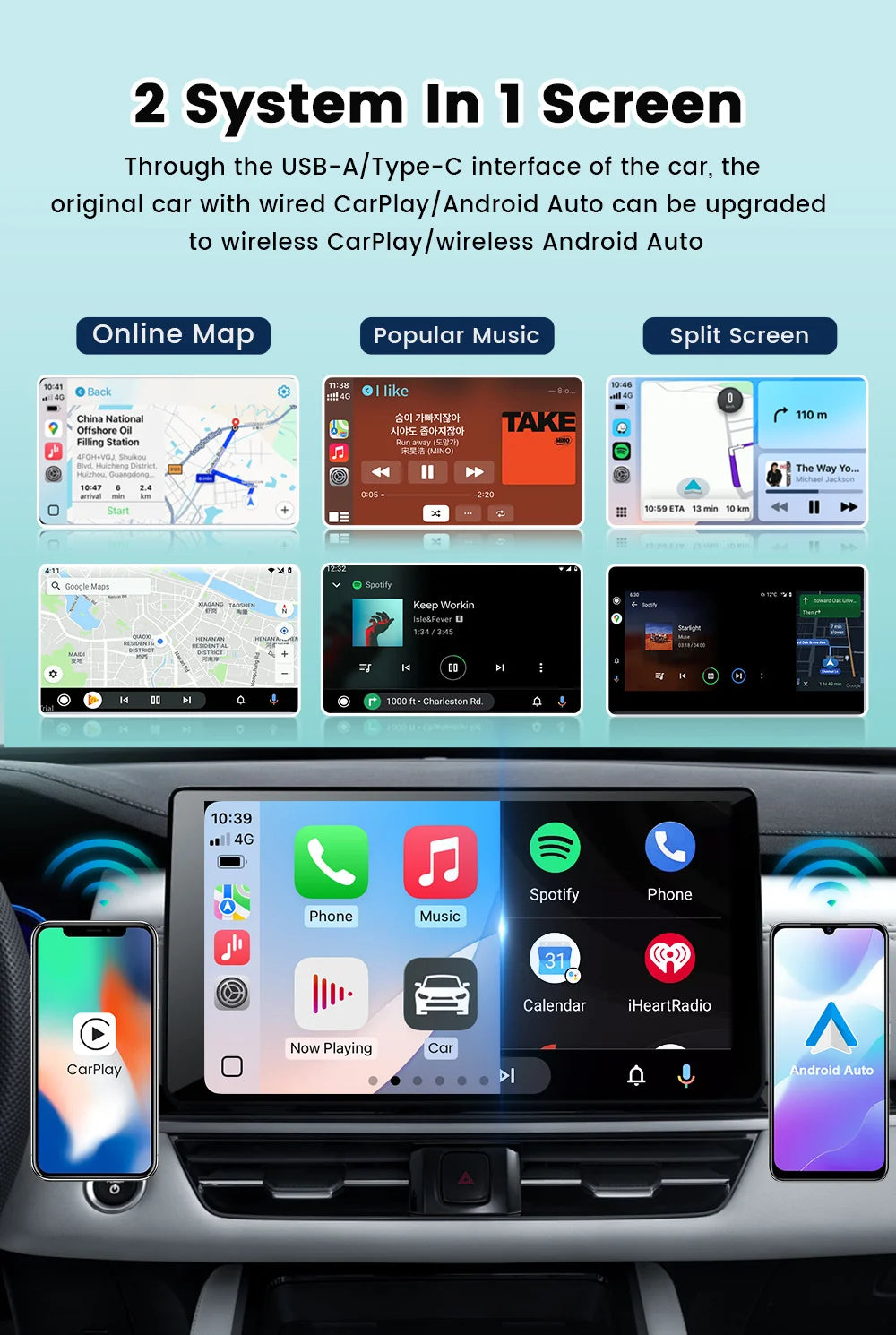 CarlinKit Mini Wireless CarPlay Adapter 2025 New Android Auto Wireless Dongle Wifi 5.8G Auto Connect Box Support Spotify Music