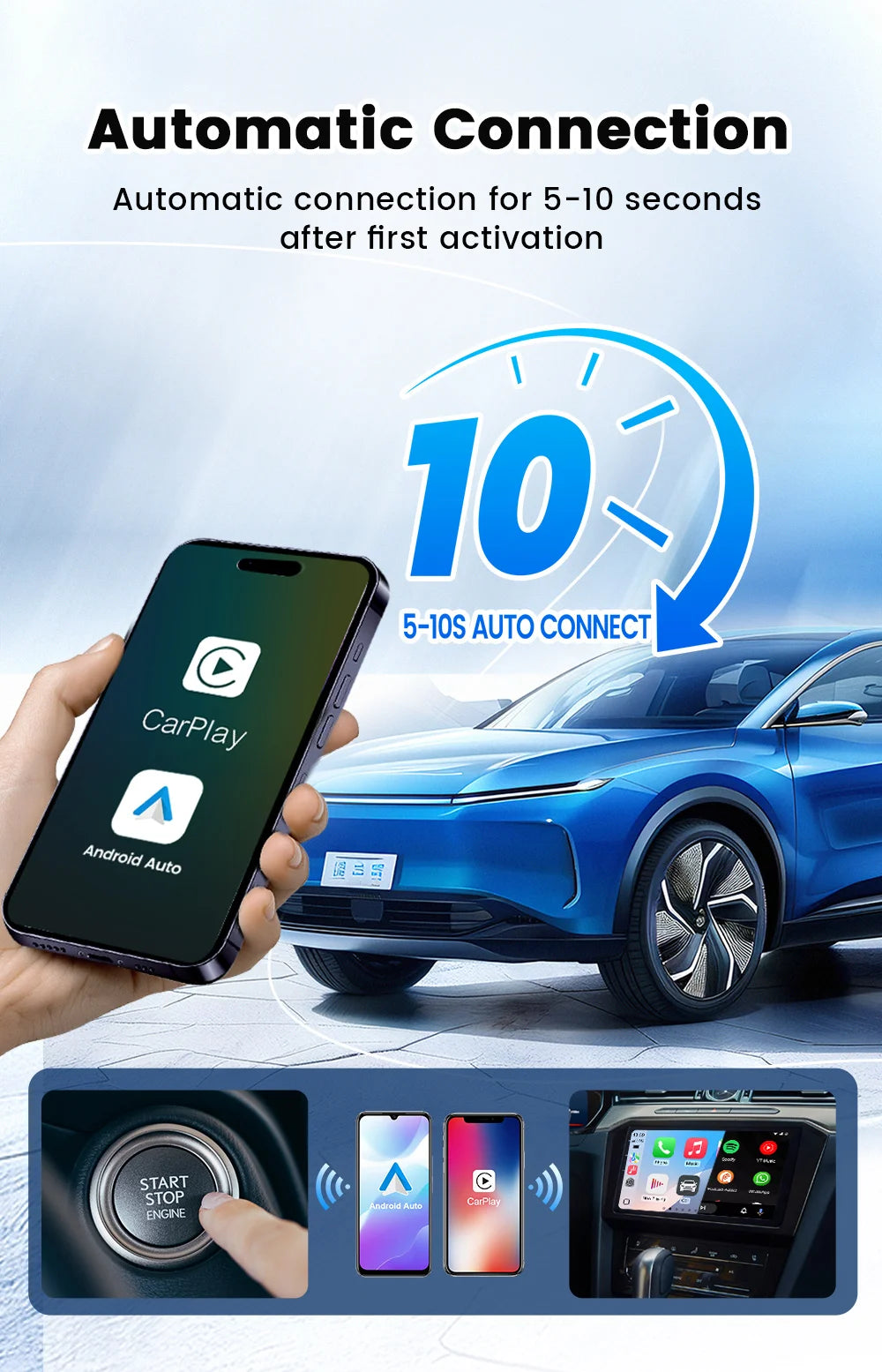 CarlinKit Mini Wireless CarPlay Adapter 2025 New Android Auto Wireless Dongle Wifi 5.8G Auto Connect Box Support Spotify Music