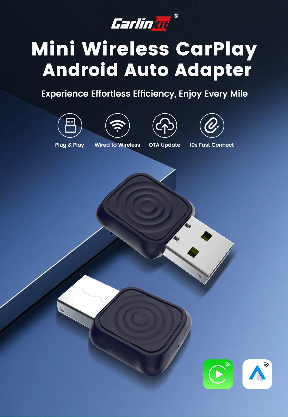 CarlinKit Mini Wireless CarPlay Adapter 2025 New Android Auto Wireless Dongle Wifi 5.8G Auto Connect Box Support Spotify Music