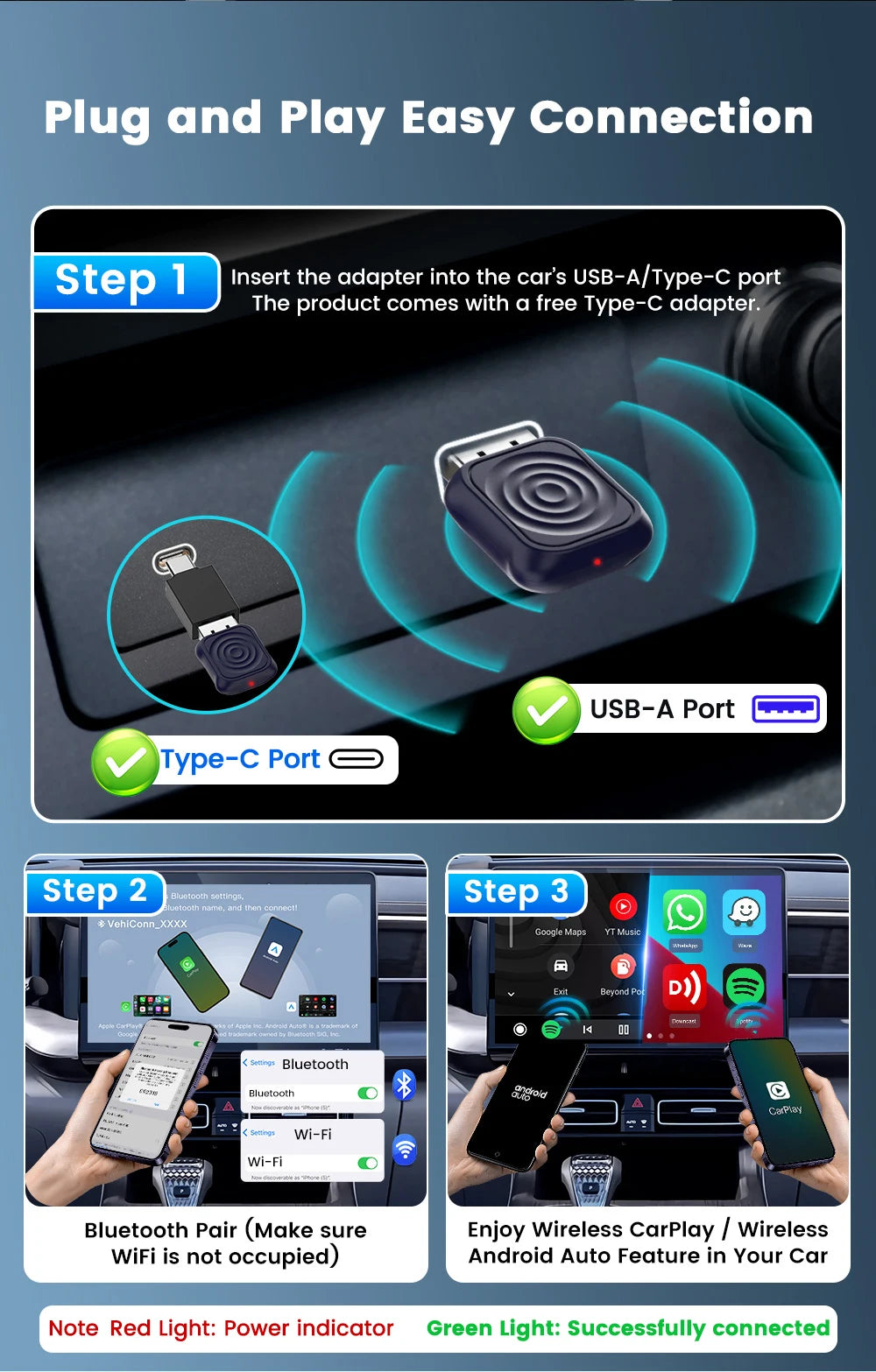 CarlinKit Mini Wireless CarPlay Adapter 2025 New Android Auto Wireless Dongle Wifi 5.8G Auto Connect Box Support Spotify Music