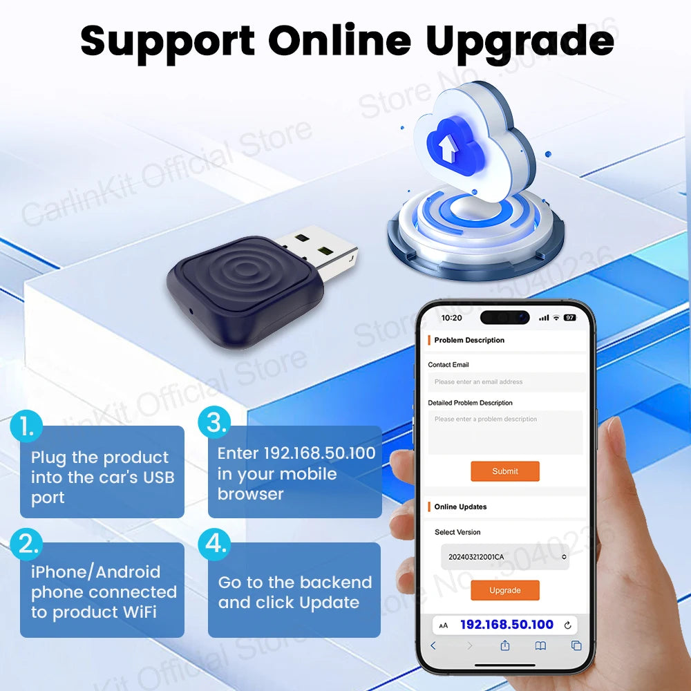 CarlinKit 5.0 Wireless Adapter Mini Ultra Wireless Android Auto & CarPlay USB Dongle For Car Upgrade WiFi Bluetooth Auto Connect