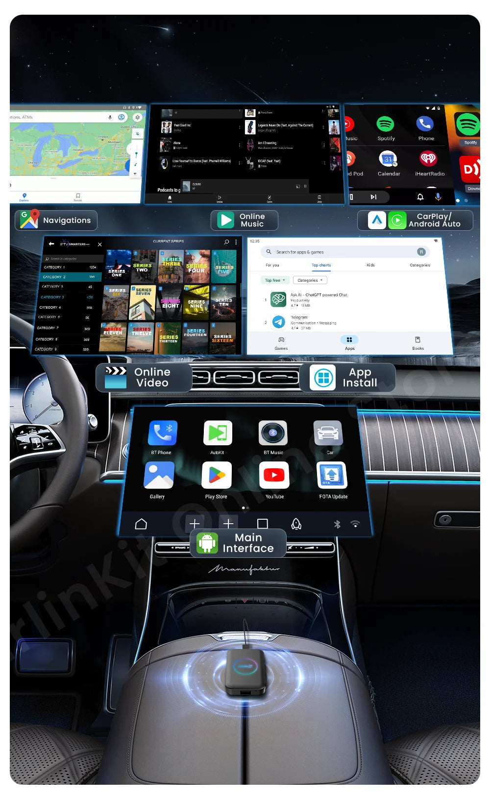 2025 CarlinKit TBox LiteS Android Ai Box Android auto CarPlay Wireless Adatper for Netfilx Youtube IPTV Spotify Car Accessories