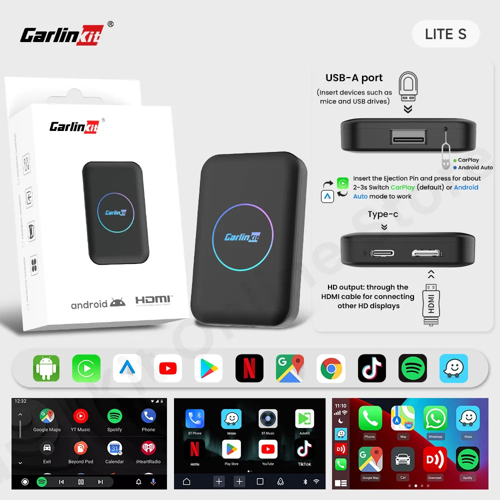 2025 CarlinKit TBox LiteS Android Ai Box Android auto CarPlay Wireless Adatper for Netfilx Youtube IPTV Spotify Car Accessories
