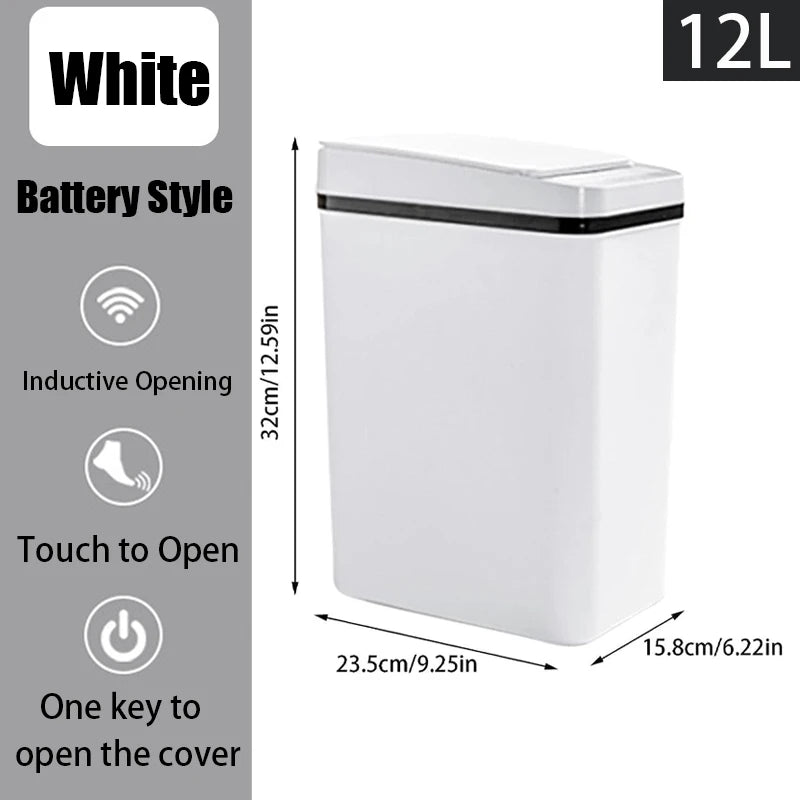Bathroom Touchless Trash,12L Motion Sensor-Activated Trash Can with Lid, Automatic Kitchen Trash for Office, Living Room, Bedroom