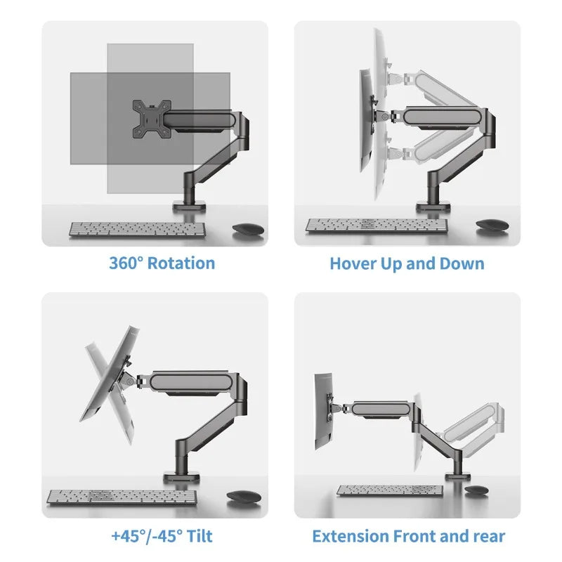 Hot Sale Computer Desk Monitor Mounting Bracket Height Adjustable 13 "-32" Screen Stock Aluminum Mono Gas Spring Monitor Arm