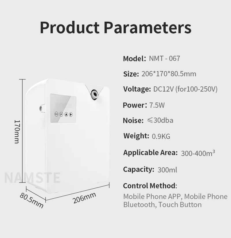NAMSTE Perfume Diffuser Home Fragrance Air Freshener Electric Aromatic Oasis Power 7W 300ML Capacity WIFI Bluetooth Smart Contro