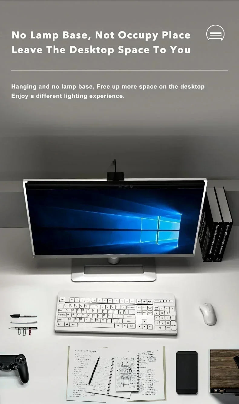 Eye Protection LED Desk Lamp Asymmetric Light Source Hanging Computer Monitor Screen Light 33/50cm for Office Work Study Dimming