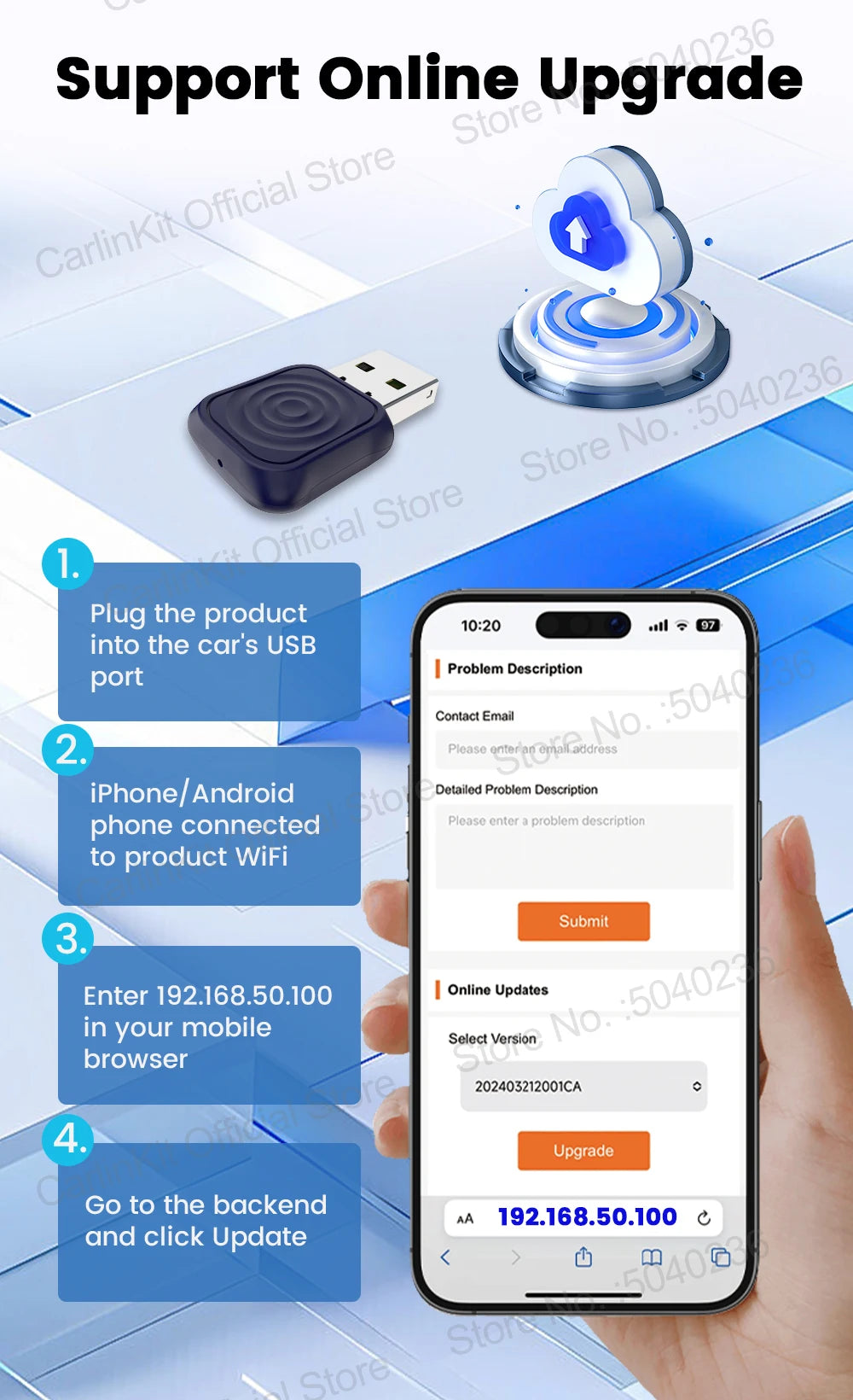 CarlinKit 5.0 Wireless Adapter Mini Ultra Wireless Android Auto & CarPlay USB Dongle For Car Upgrade WiFi Bluetooth Auto Connect