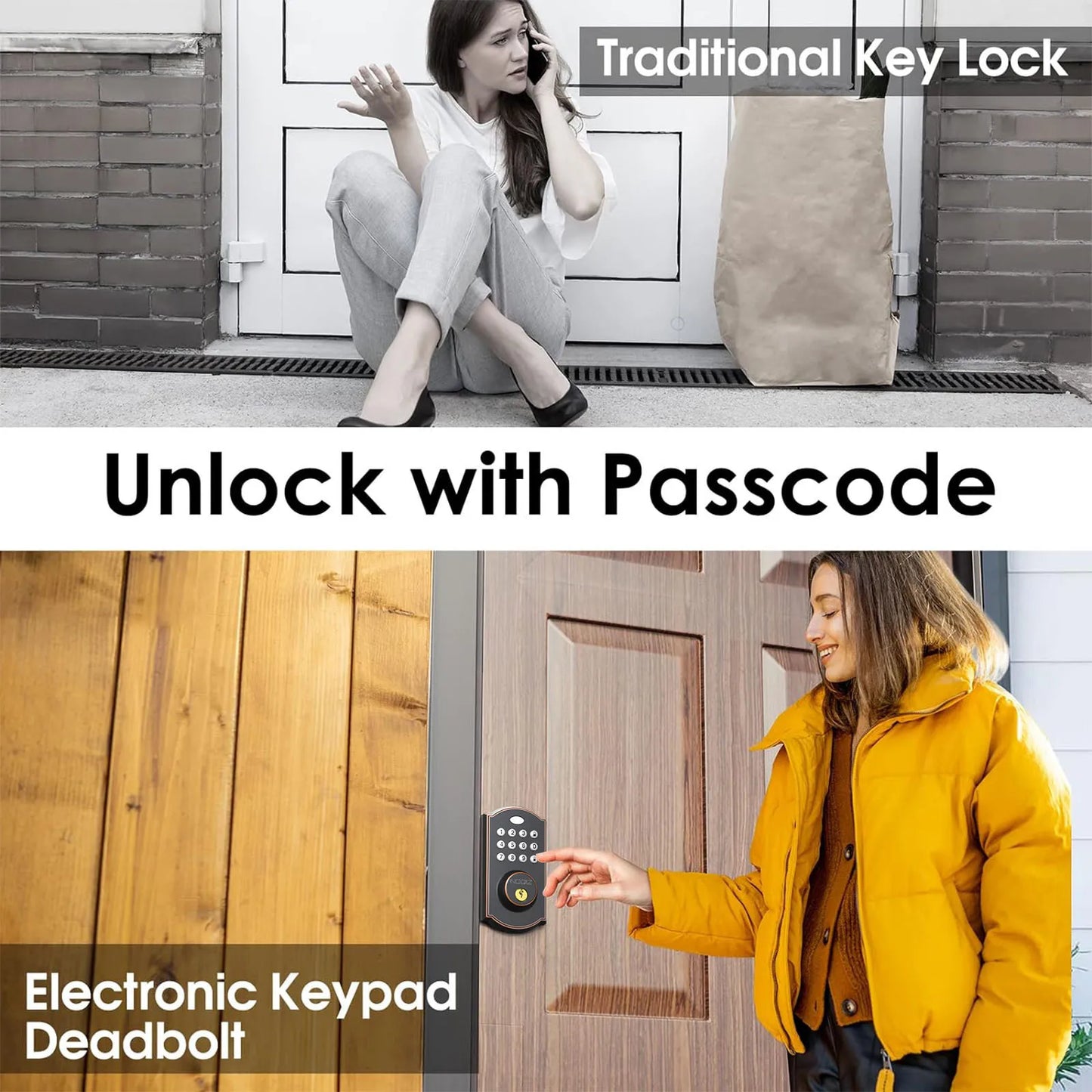 Keyless entry door lock - electronic door lock with keypad, smart latch lock with automatic lock, safe waterproof smart lock 19l