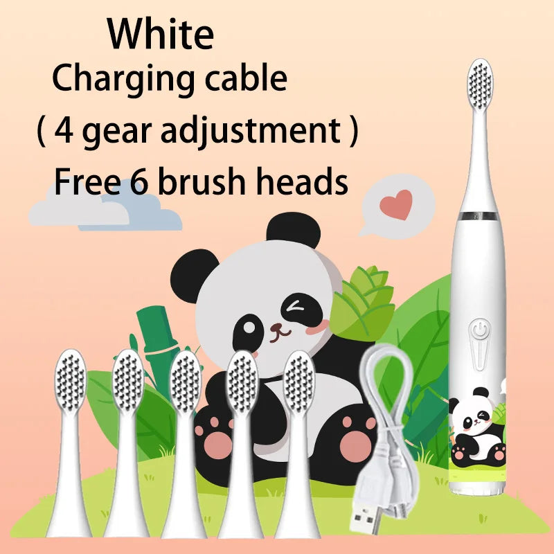 Sonic Electric Toothbrush IPX7 Waterproof With Replacement Heads Automatic Rechargeable Colorful Children Cartoon Brush For Kids