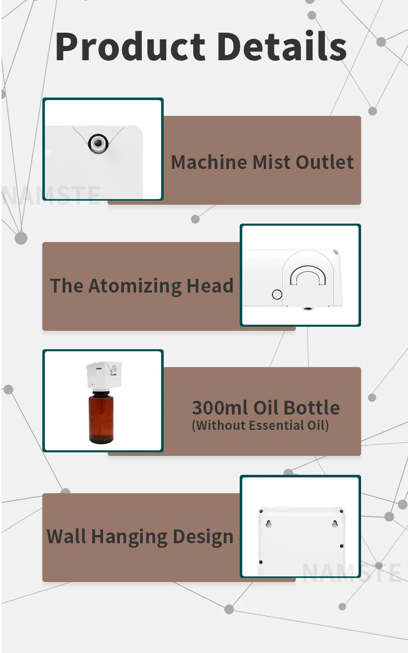 NAMSTE Perfume Diffuser Home Fragrance Air Freshener Electric Aromatic Oasis Power 7W 300ML Capacity WIFI Bluetooth Smart Contro
