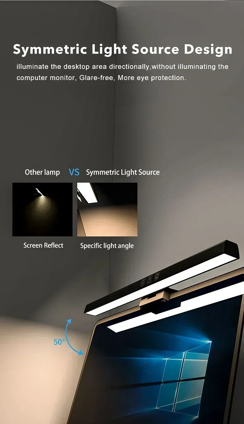 Eye Protection LED Desk Lamp Asymmetric Light Source Hanging Computer Monitor Screen Light 33/50cm for Office Work Study Dimming