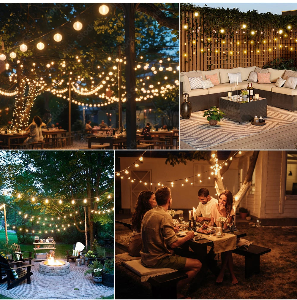 G40 Outdoor Solar String Light Garland LED Solar String Lights 24V Globe Waterproof Hanging Lights for Garden Backyard Cafe