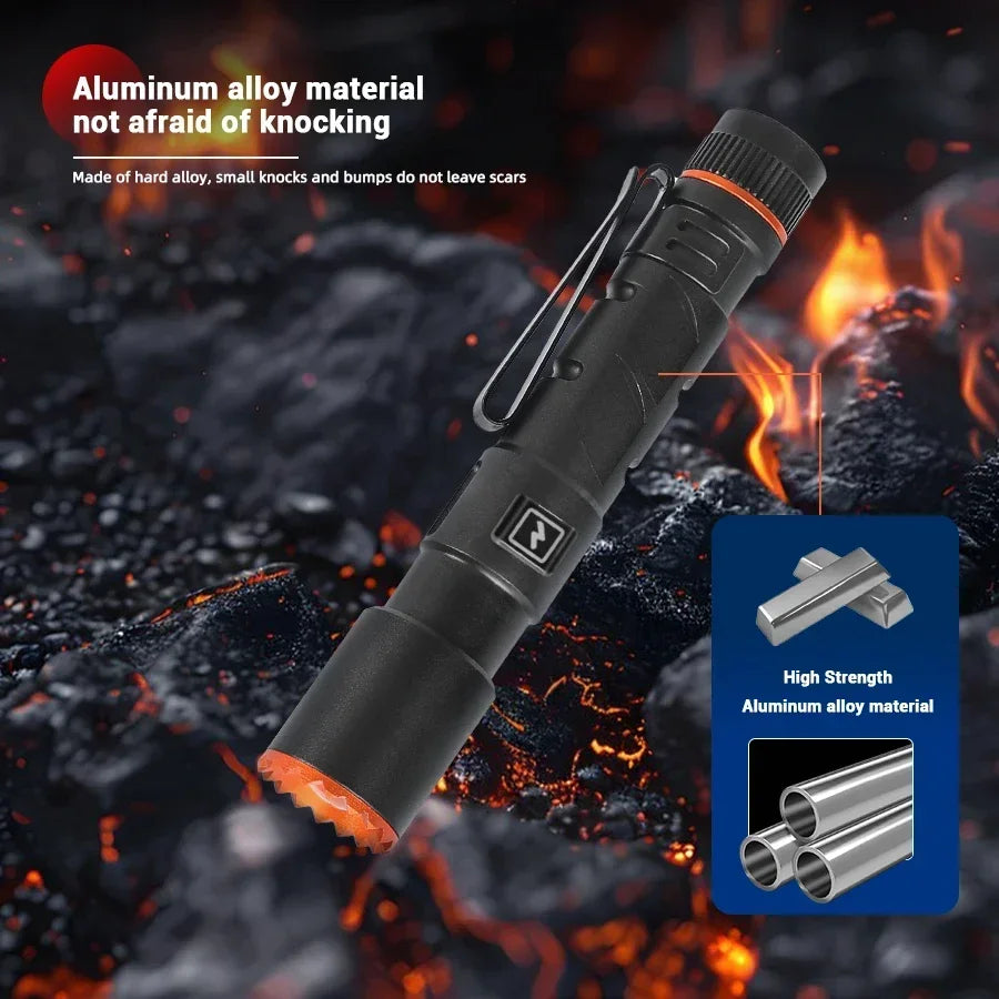 High Power Mini Flashlight USB Charging Small Flashlight with Clip Magnetic Pocket Torch for Camping Hiking Emergency Light