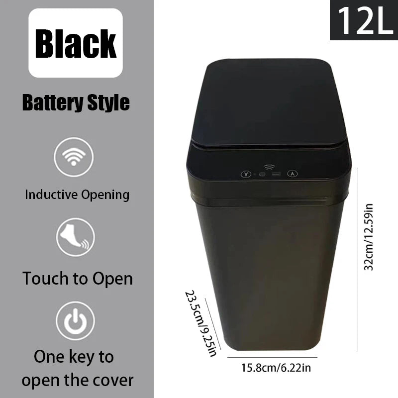 Bathroom Touchless Trash,12L Motion Sensor-Activated Trash Can with Lid, Automatic Kitchen Trash for Office, Living Room, Bedroom