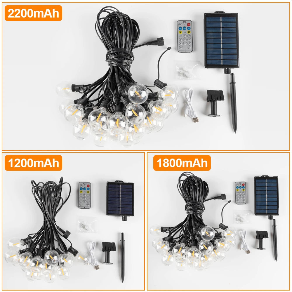 G40 Outdoor Solar String Light Garland LED Solar String Lights 24V Globe Waterproof Hanging Lights for Garden Backyard Cafe