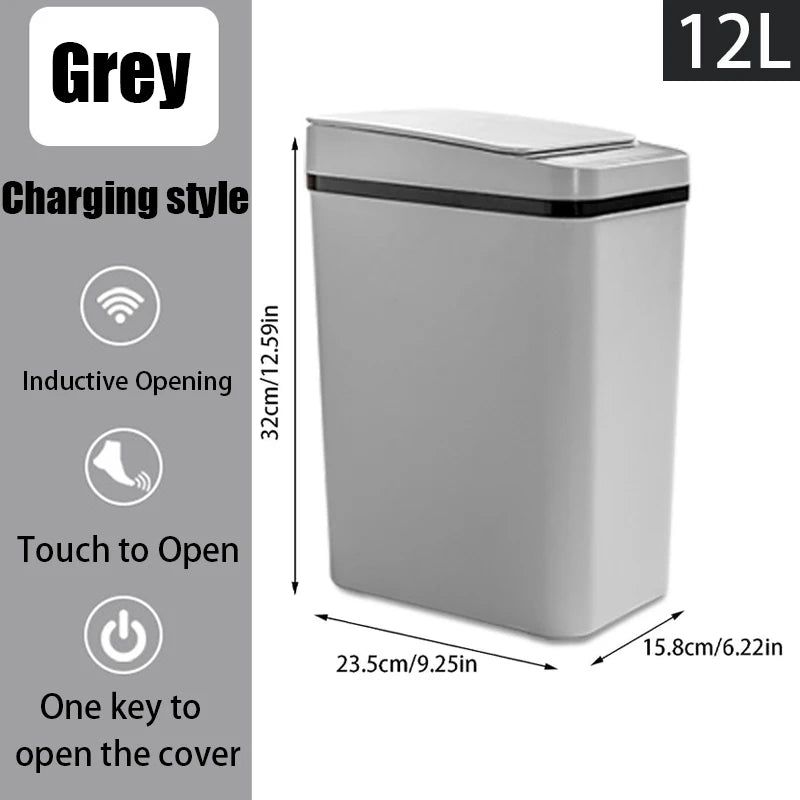 Bathroom Touchless Trash,12L Motion Sensor-Activated Trash Can with Lid, Automatic Kitchen Trash for Office, Living Room, Bedroom