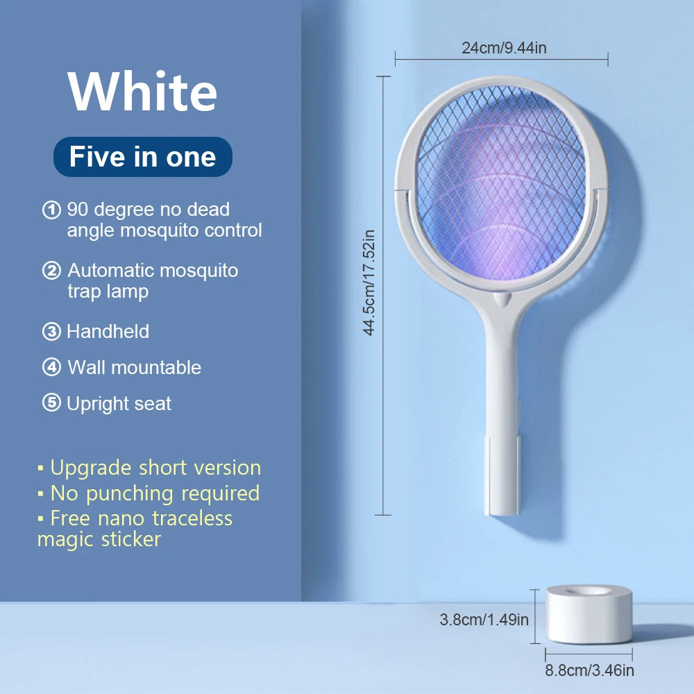 3500V 5in1 Mosquito Killer Lamp Multifunctional Angle Adjustable Bug Zapper Electric USB Rechargeable Mosquito Fly Bat Swatter