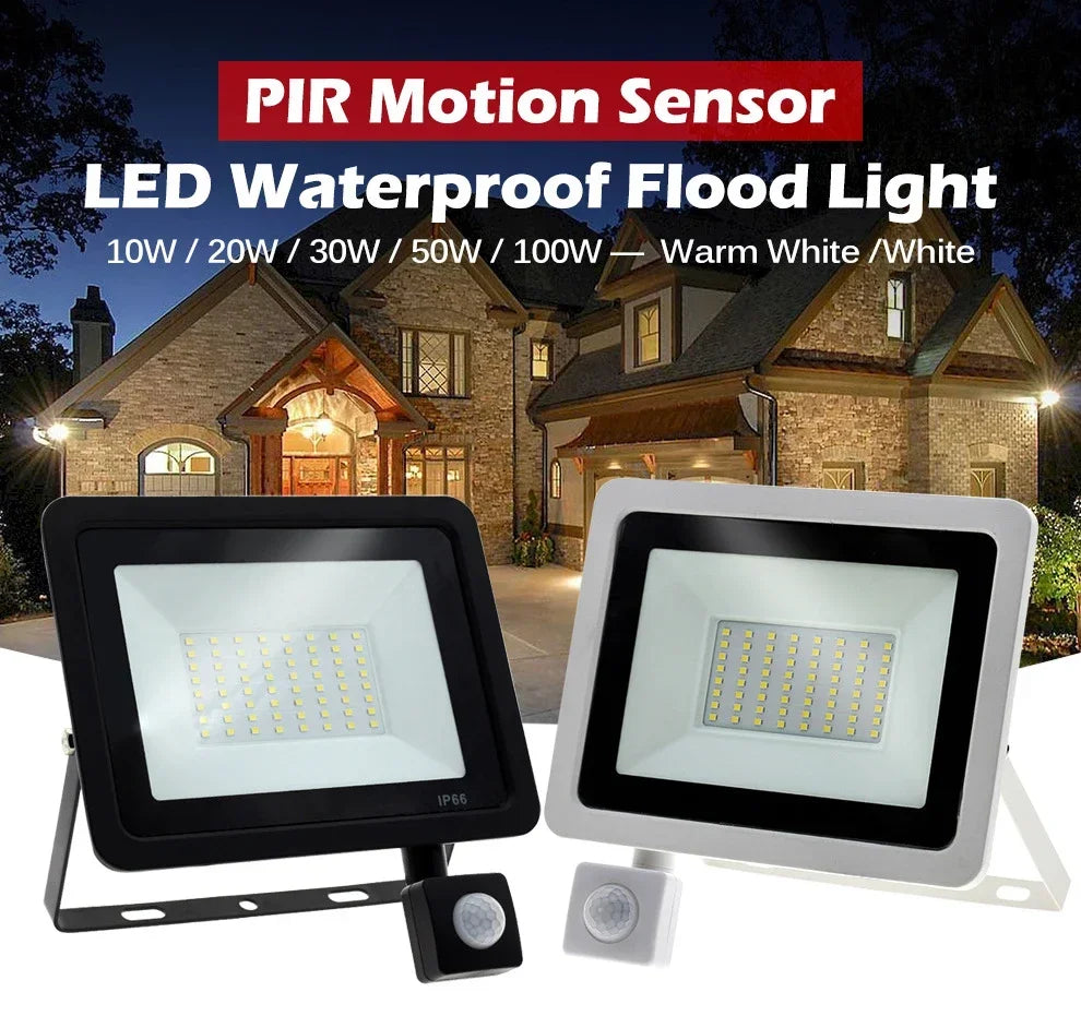LED FloodLight PIR Motion Sensor Outdoor Led Spotlight 10W 20W 30W 50W 100W IP66 Waterproof Outdoor Garden Lighting Street Light