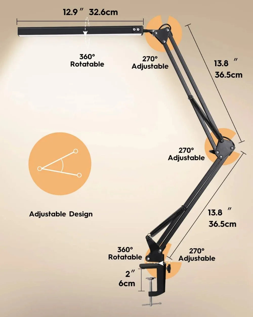 LED Folding Metal Desk Lamp Clip on Light Clamp Long Arm Diming Table Lamp 3 Colors Adjustable For Living Room Reading Computers