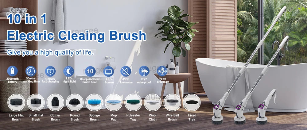 Electric Cleaning Brush 10 In 1 Multifunctional Cleaning Brush For Bathroom Kitchen Toilet Wireless Rotatable Cleaning Brush