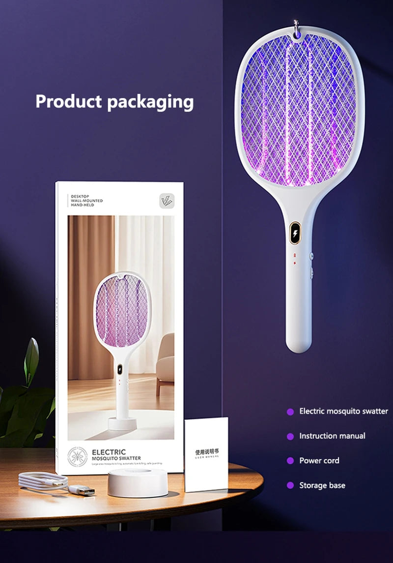 3 In 1 Multi-Functional Bug Zapper Racket Usb Rechargeable Mosquito Killer Safe Electric Mosquito Swatter Pest Control Supplies