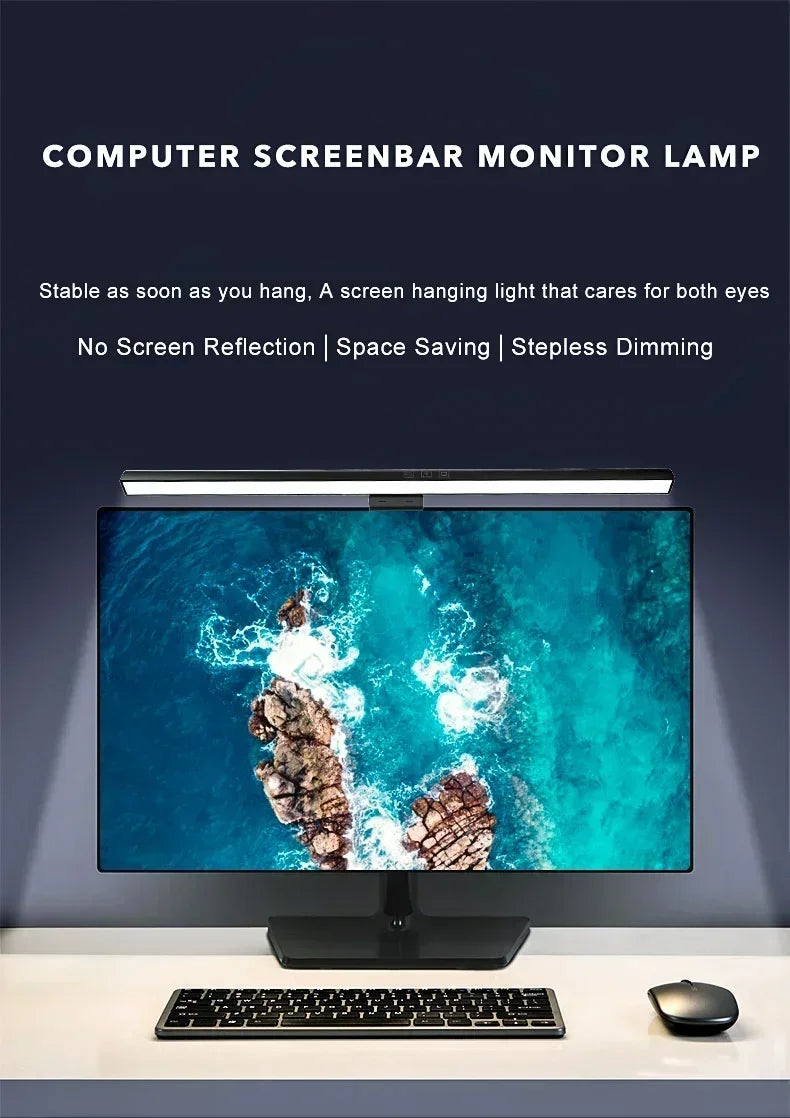Eye Protection LED Desk Lamp Asymmetric Light Source Hanging Computer Monitor Screen Light 33/50cm for Office Work Study Dimming