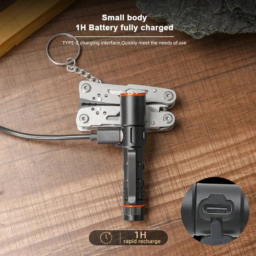 High Power Mini Flashlight USB Charging Small Flashlight with Clip Magnetic Pocket Torch for Camping Hiking Emergency Light
