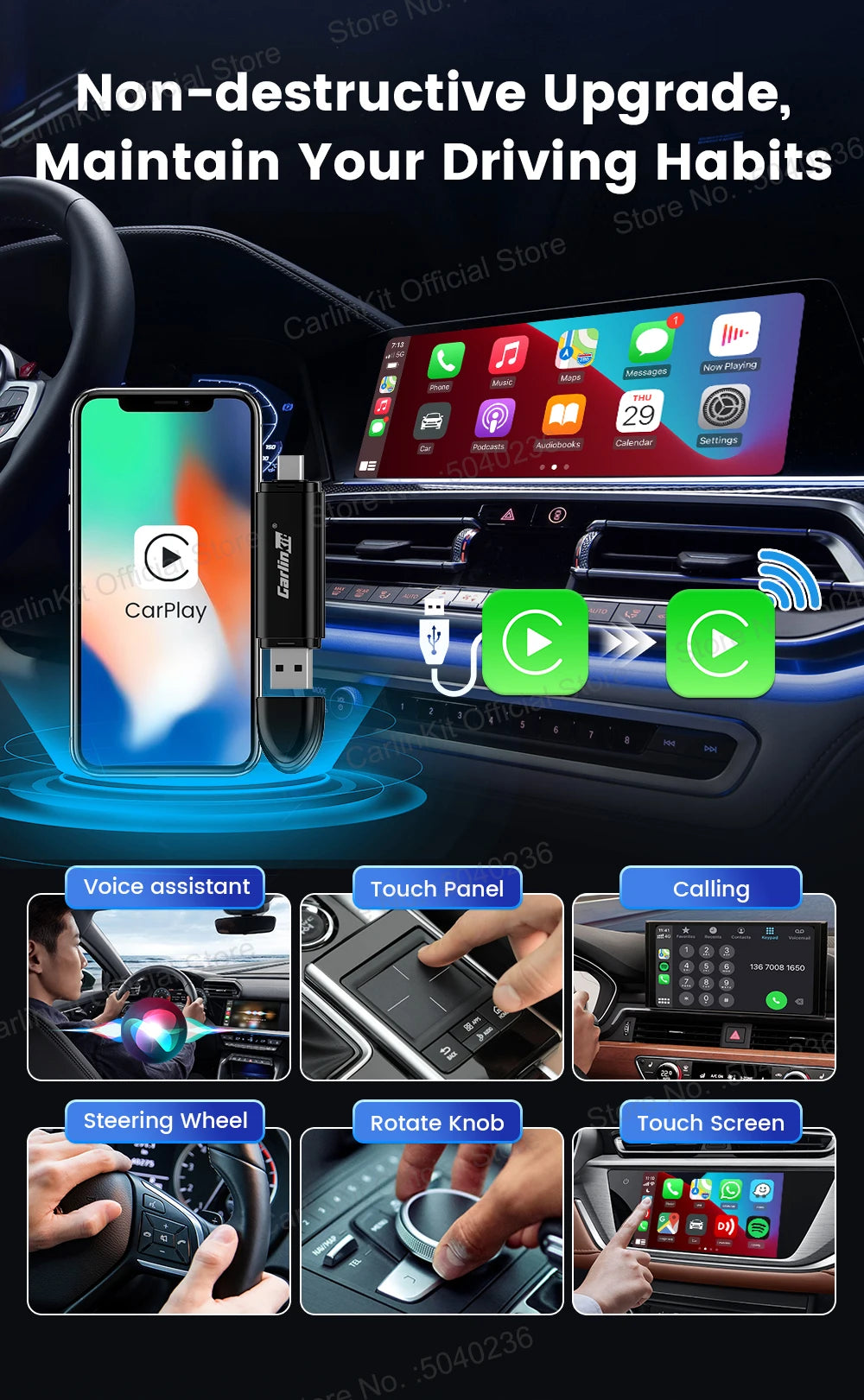 New CarlinKit Mini 5 SE Wireless Carplay Adapter For iPhone 5Ghz WiFi BT Fast Stable Connect For Spotify Waze Split Screen Box