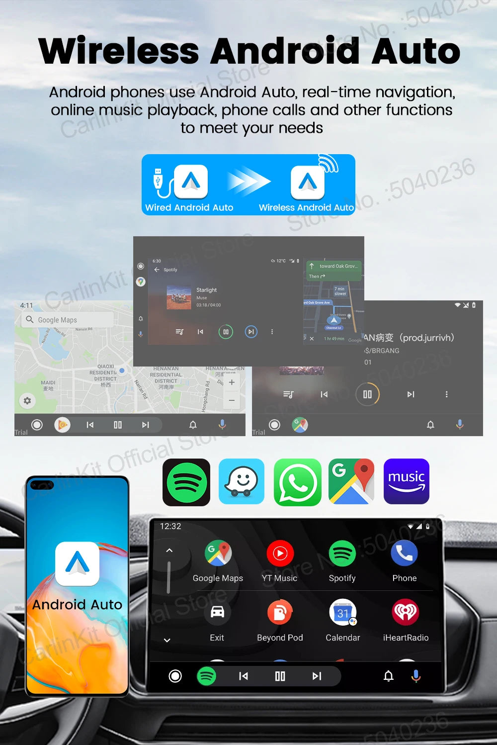 CarlinKit 5.0 Wireless Adapter Mini Ultra Wireless Android Auto & CarPlay USB Dongle For Car Upgrade WiFi Bluetooth Auto Connect