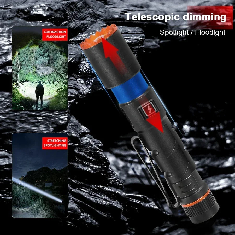 High Power Mini Flashlight USB Charging Small Flashlight with Clip Magnetic Pocket Torch for Camping Hiking Emergency Light