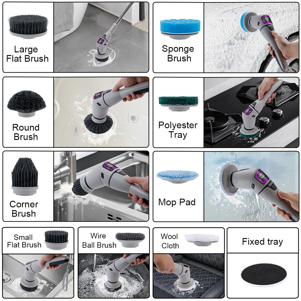 Electric Cleaning Brush 10 In 1 Multifunctional Cleaning Brush For Bathroom Kitchen Toilet Wireless Rotatable Cleaning Brush