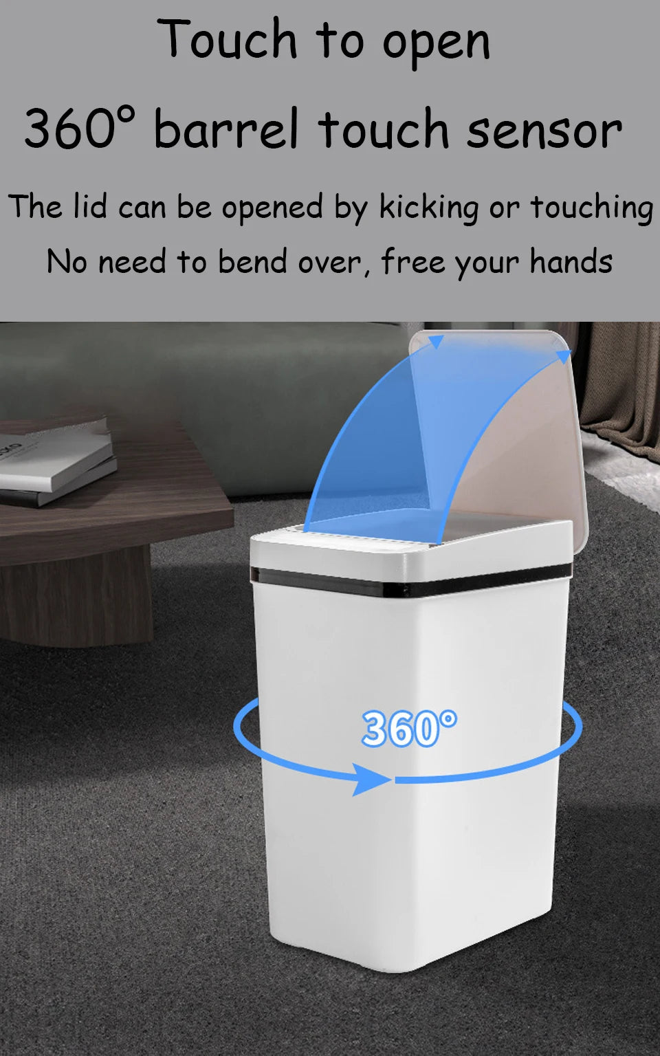 Bathroom Touchless Trash,12L Motion Sensor-Activated Trash Can with Lid, Automatic Kitchen Trash for Office, Living Room, Bedroom