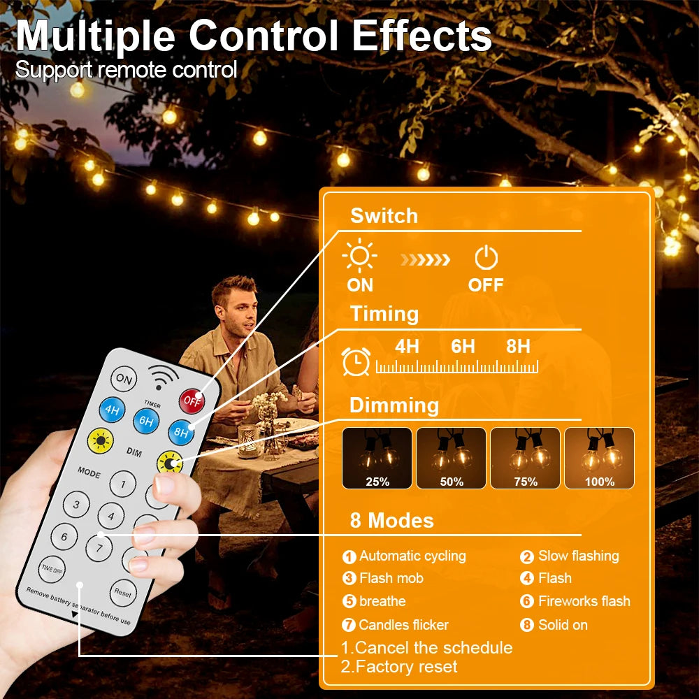 G40 Outdoor Solar String Light Garland LED Solar String Lights 24V Globe Waterproof Hanging Lights for Garden Backyard Cafe