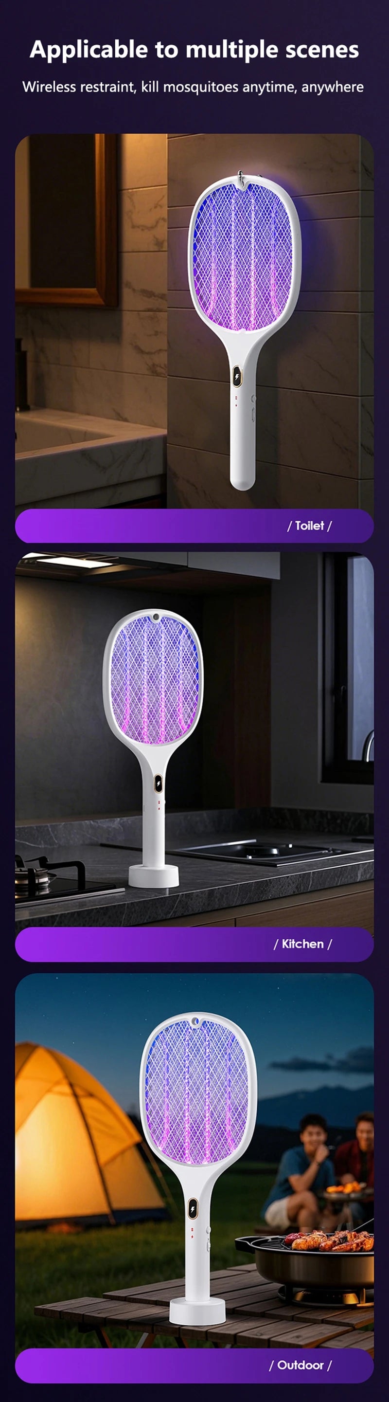 3 In 1 Multi-Functional Bug Zapper Racket Usb Rechargeable Mosquito Killer Safe Electric Mosquito Swatter Pest Control Supplies