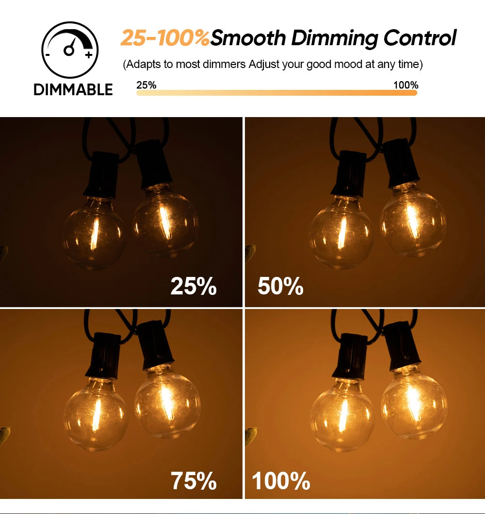 G40 Outdoor Solar String Light Garland LED Solar String Lights 24V Globe Waterproof Hanging Lights for Garden Backyard Cafe