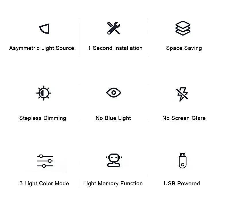 Eye Protection LED Desk Lamp Asymmetric Light Source Hanging Computer Monitor Screen Light 33/50cm for Office Work Study Dimming