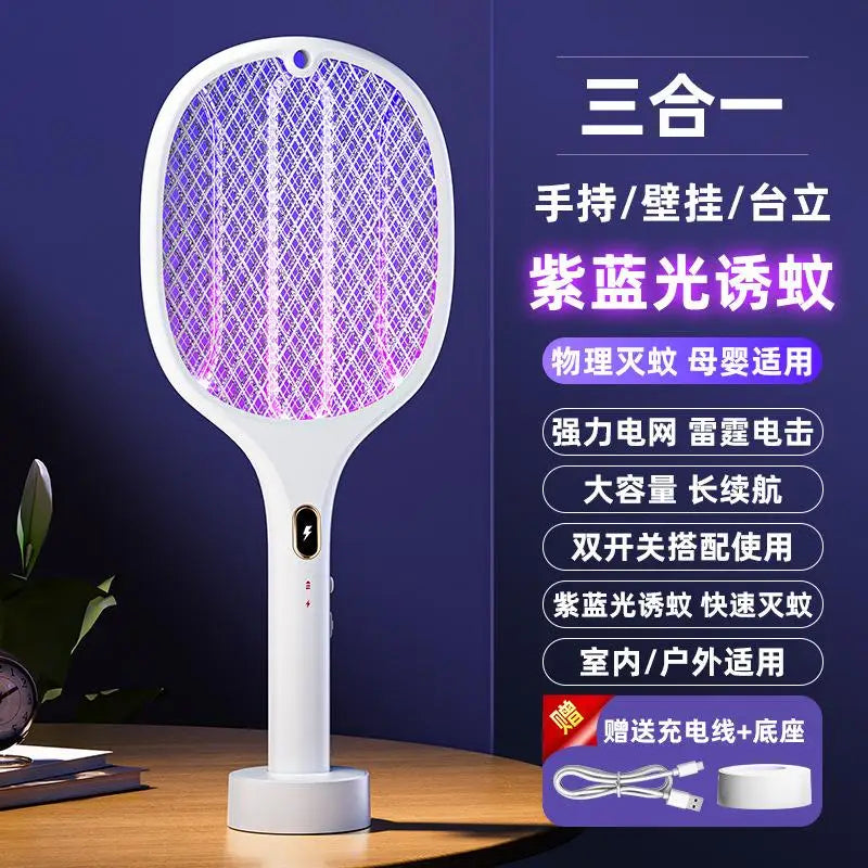3 In 1 Multi-Functional Bug Zapper Racket Usb Rechargeable Mosquito Killer Safe Electric Mosquito Swatter Pest Control Supplies