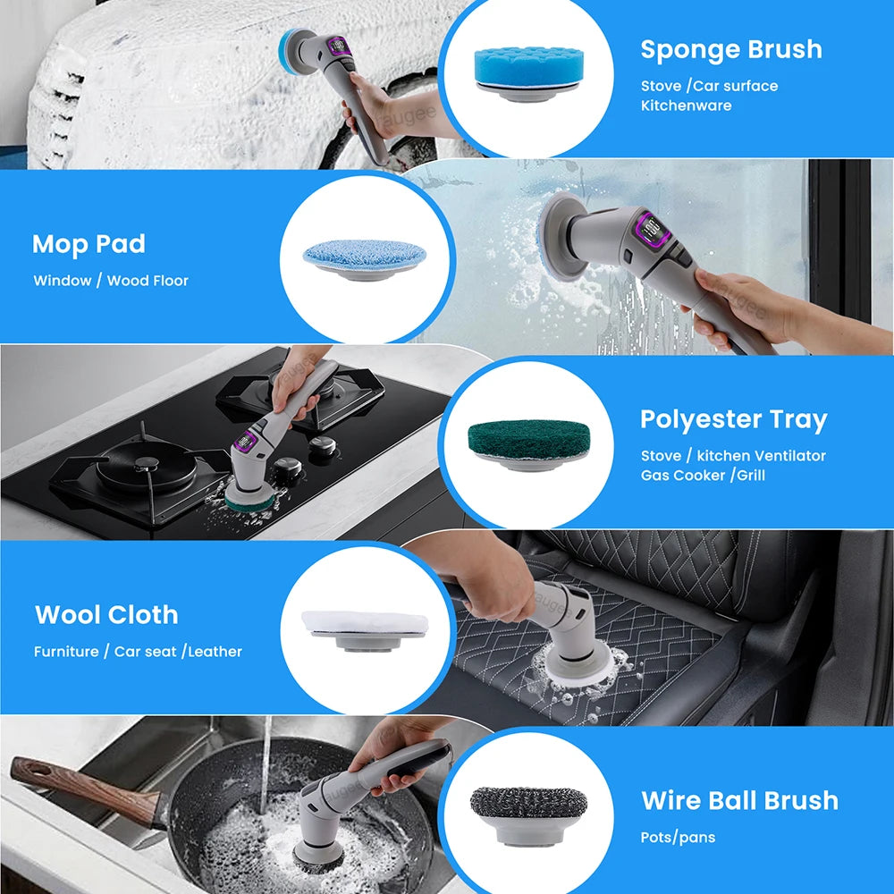 Electric Cleaning Brush 10 In 1 Multifunctional Cleaning Brush For Bathroom Kitchen Toilet Wireless Rotatable Cleaning Brush