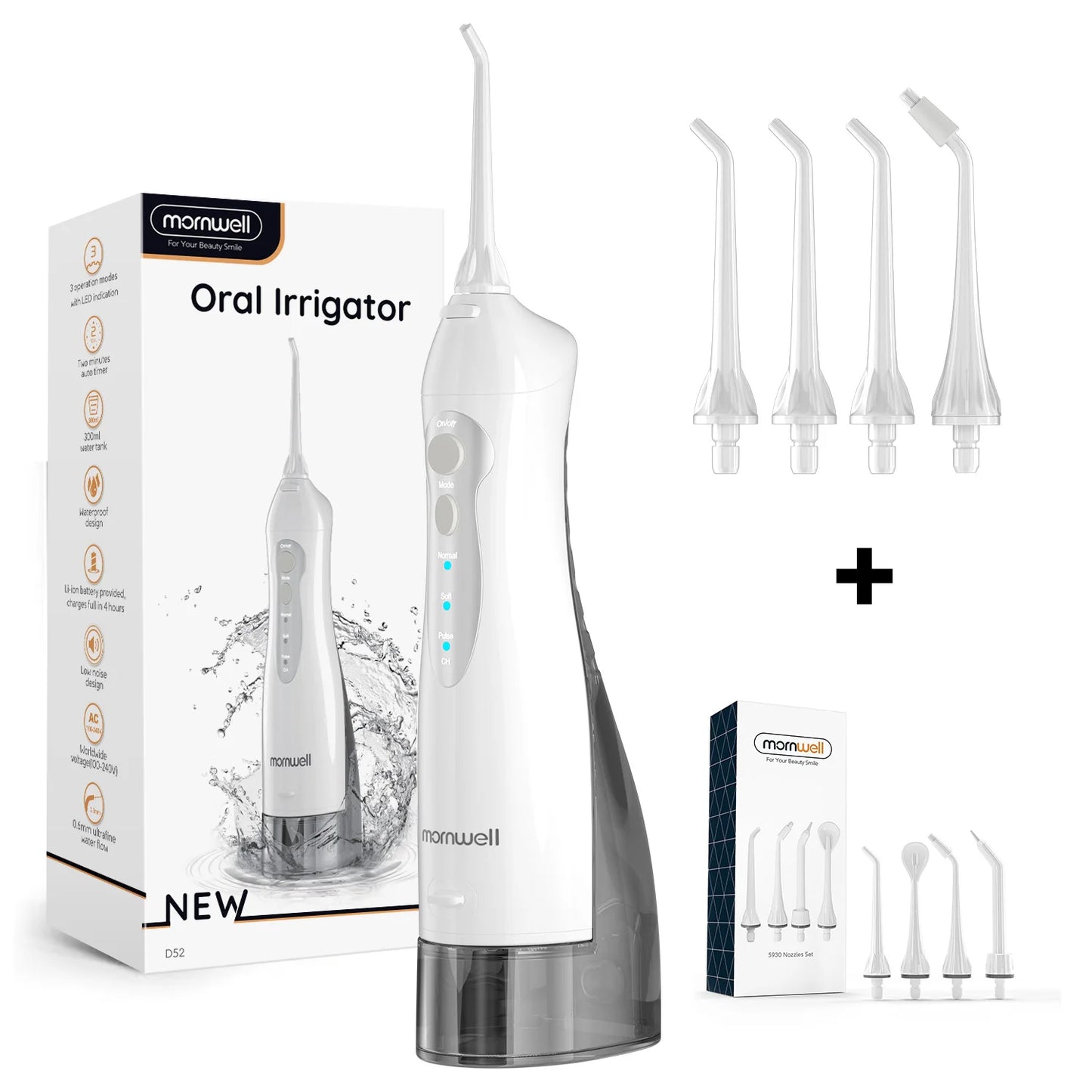 Dental Floss Portable Cordless F18 Oral Irrigator 3 Cleaning Modes Waterproof Rechargeable Dental Cleaner 4 Nozzles Clean Gums