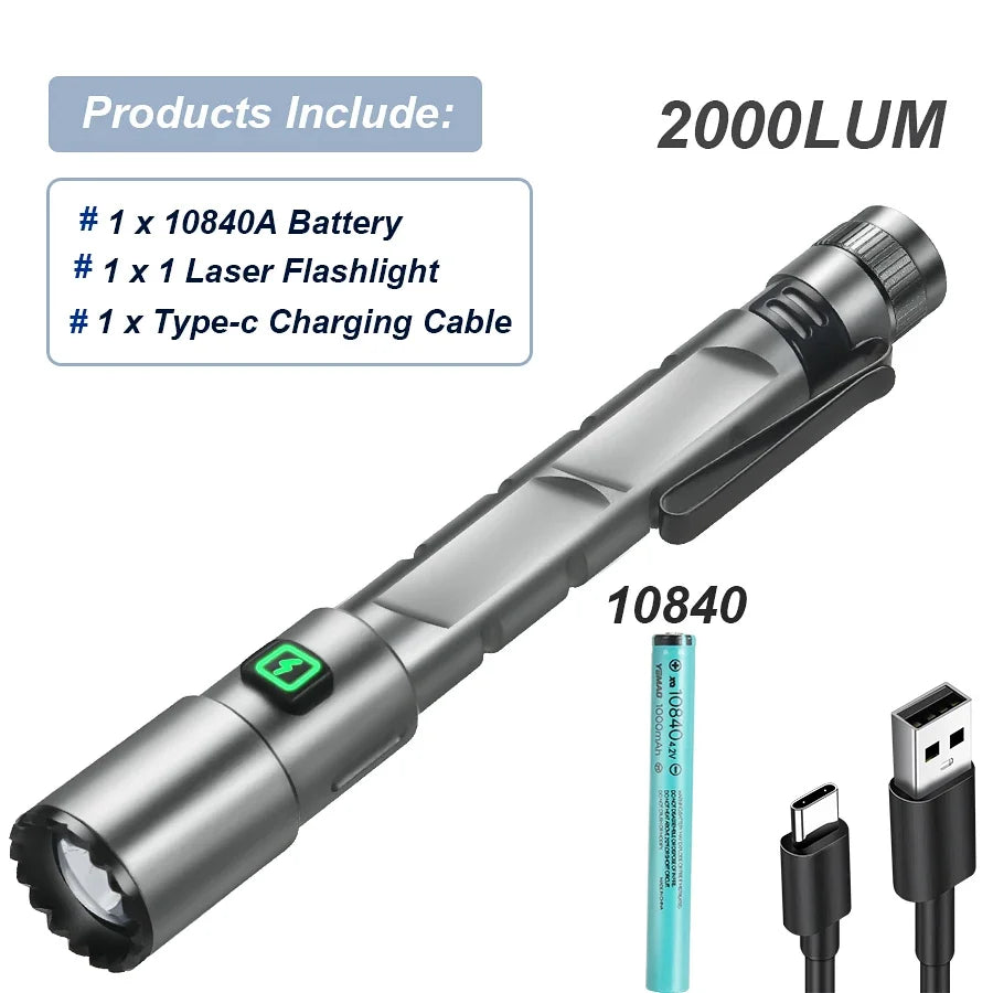 High Power Mini Flashlight USB Charging Small Flashlight with Clip Magnetic Pocket Torch for Camping Hiking Emergency Light