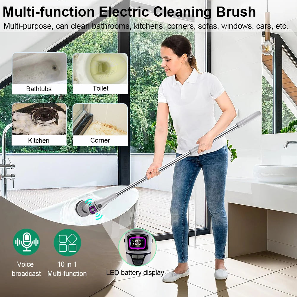 Electric Cleaning Brush 10 In 1 Multifunctional Cleaning Brush For Bathroom Kitchen Toilet Wireless Rotatable Cleaning Brush