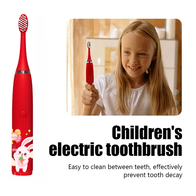 Sonic Electric Toothbrush IPX7 Waterproof With Replacement Heads Automatic Rechargeable Colorful Children Cartoon Brush For Kids
