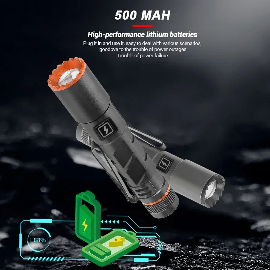 High Power Mini Flashlight USB Charging Small Flashlight with Clip Magnetic Pocket Torch for Camping Hiking Emergency Light