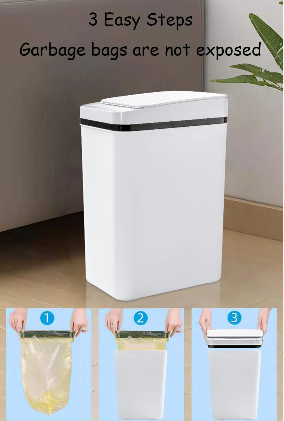 Bathroom Touchless Trash,12L Motion Sensor-Activated Trash Can with Lid, Automatic Kitchen Trash for Office, Living Room, Bedroom