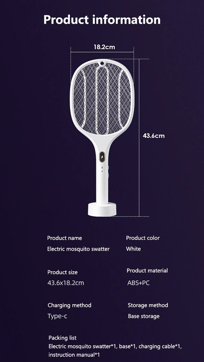 3 In 1 Multi-Functional Bug Zapper Racket Usb Rechargeable Mosquito Killer Safe Electric Mosquito Swatter Pest Control Supplies
