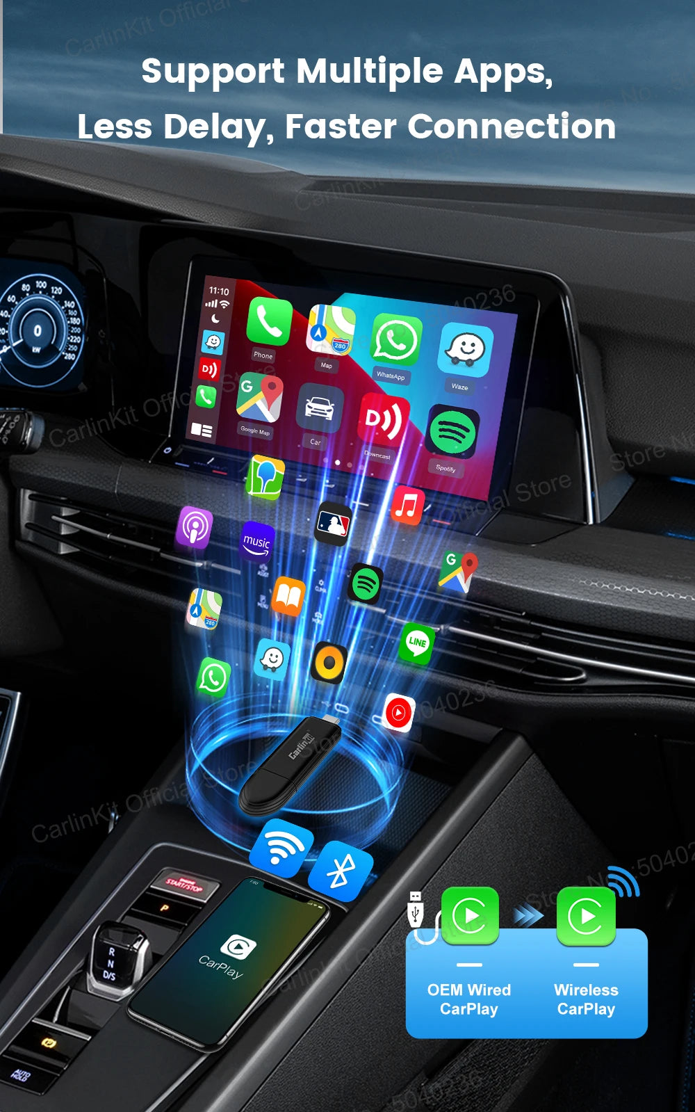 New CarlinKit Mini 5 SE Wireless Carplay Adapter For iPhone 5Ghz WiFi BT Fast Stable Connect For Spotify Waze Split Screen Box