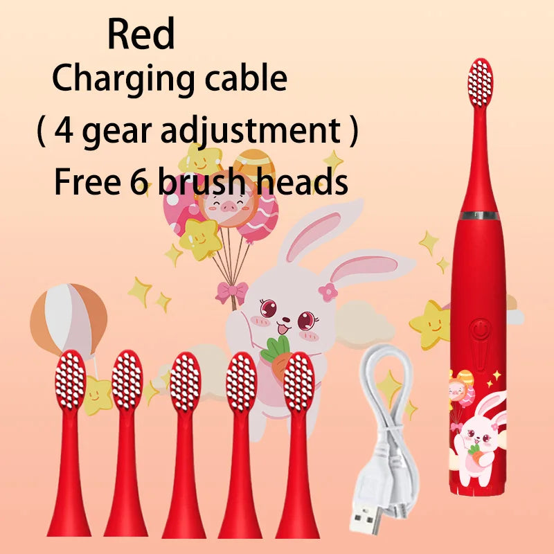 Sonic Electric Toothbrush IPX7 Waterproof With Replacement Heads Automatic Rechargeable Colorful Children Cartoon Brush For Kids