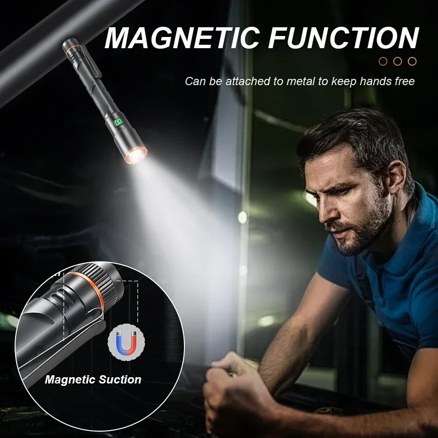 High Power Mini Flashlight USB Charging Small Flashlight with Clip Magnetic Pocket Torch for Camping Hiking Emergency Light