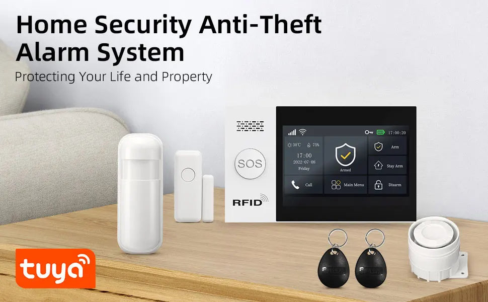TUYA WIFI Smart GSM Alarm System Smart Life Security Protection For Home with PIR Wireless Solar Siren Alexa